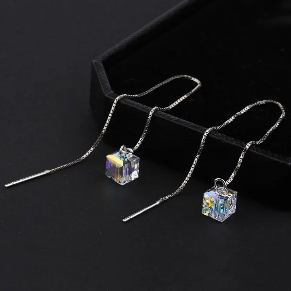 Aurora Cube threader chain earrings