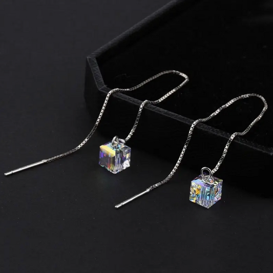 Aurora Cube threader chain earrings