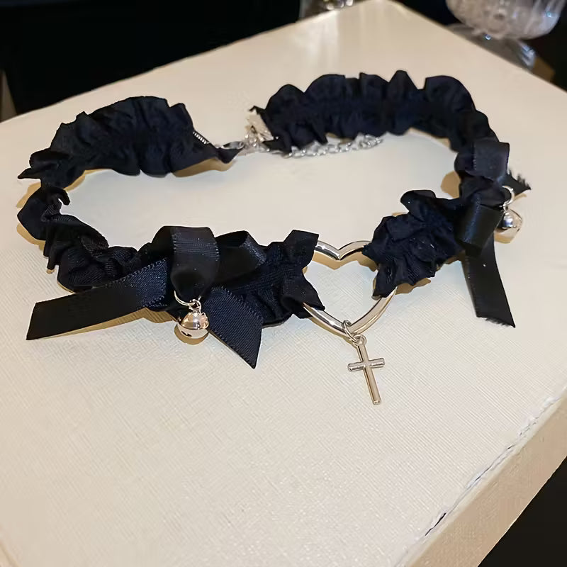 Black Ribbon Cross Choker
