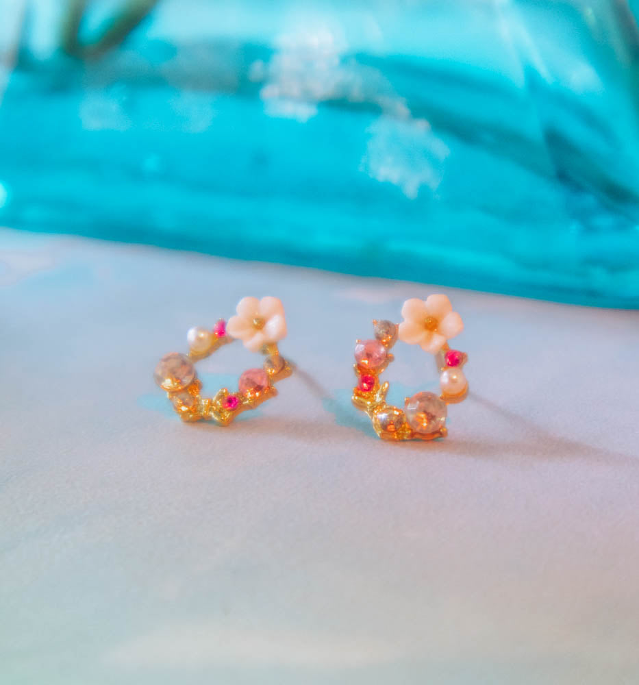 Sparkly Floral Circle Earrings.