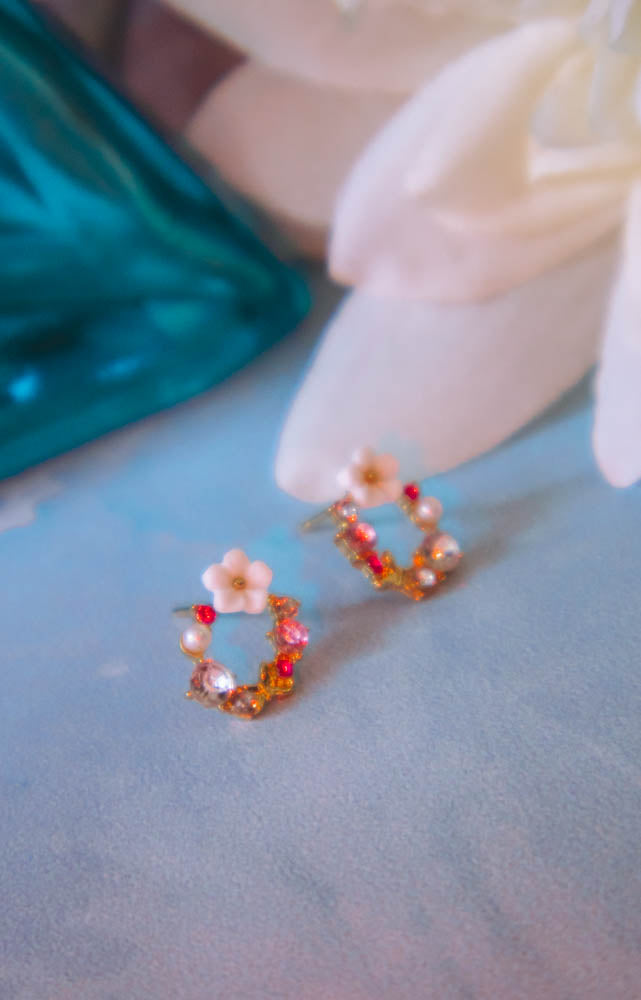 Sparkly Floral Circle Earrings.