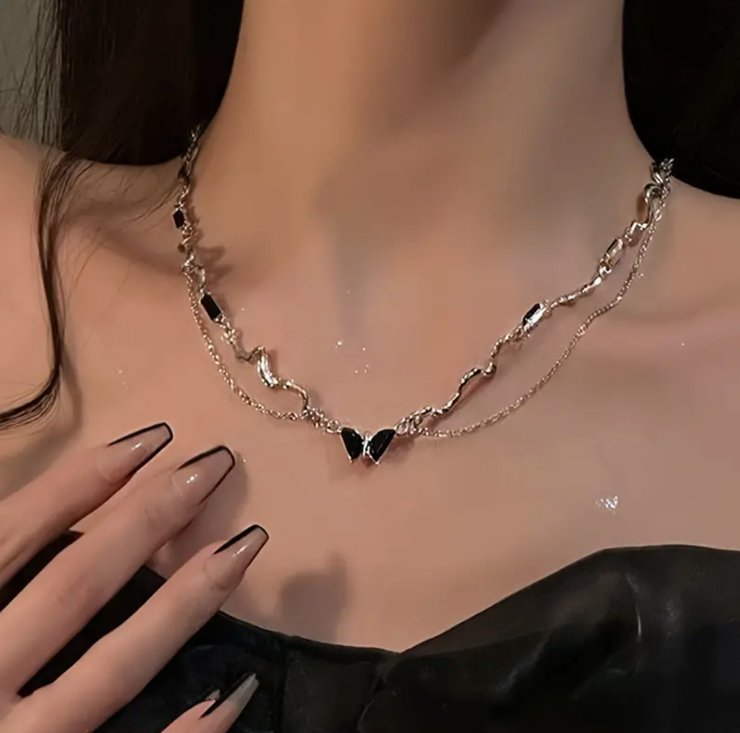 Layered Dark Butterfly Necklace