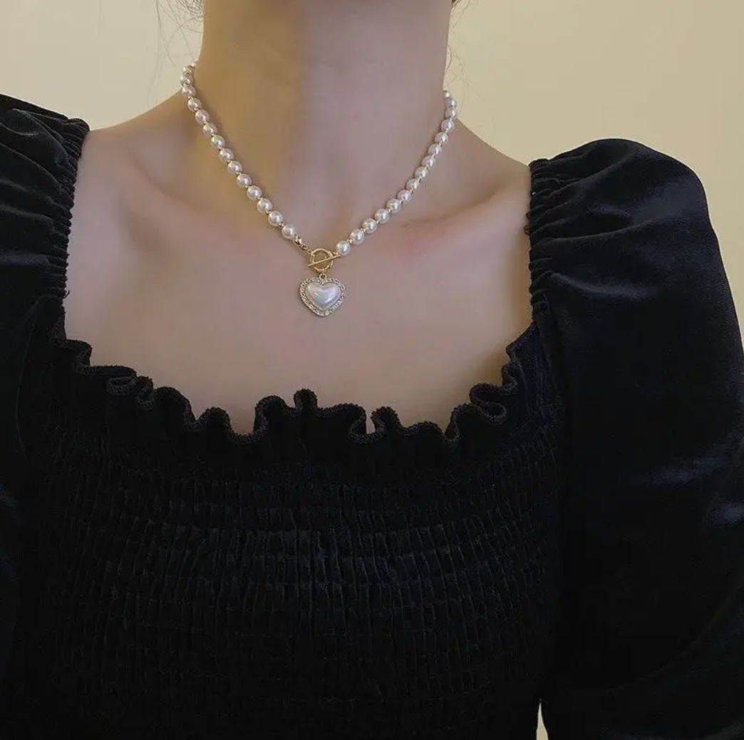 Statement Pearl Heart Necklace