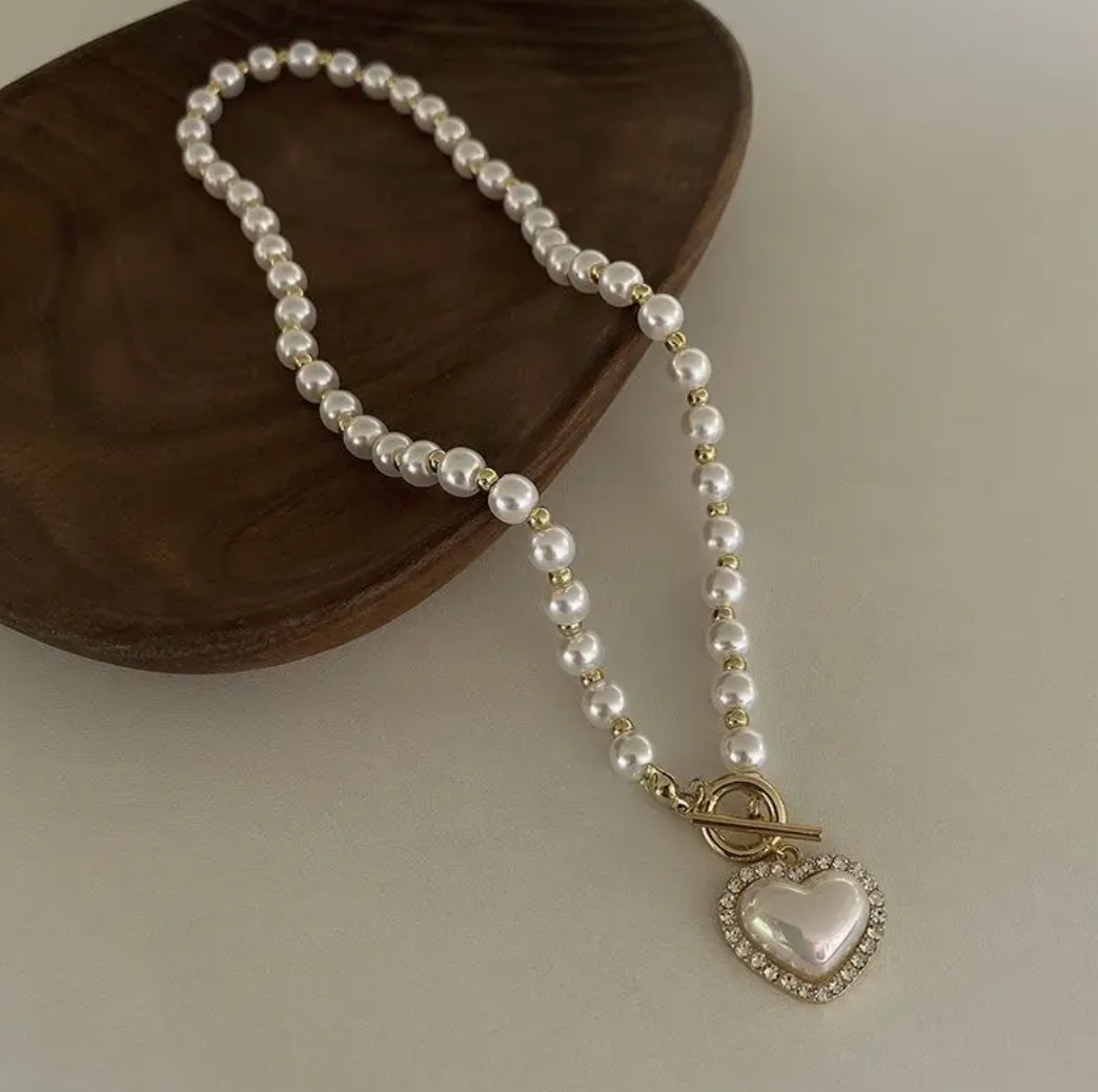 Statement Pearl Heart Necklace