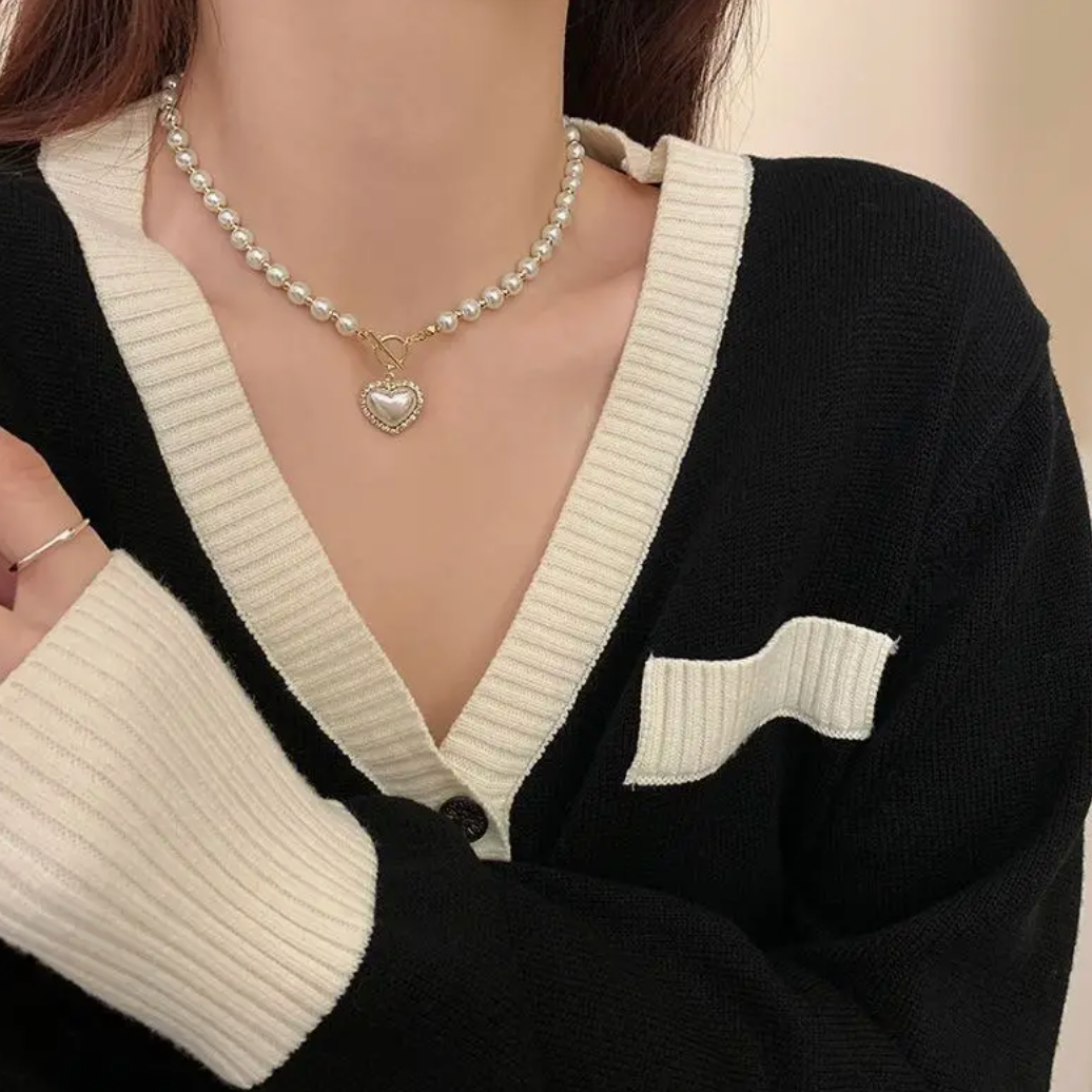Statement Pearl Heart Necklace