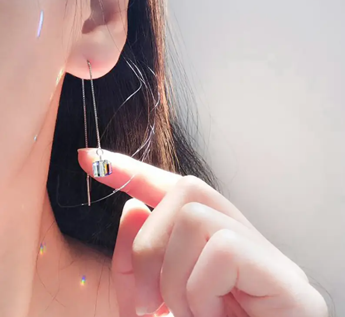 Korean Chain Threader Earrings - Aurora Cube
