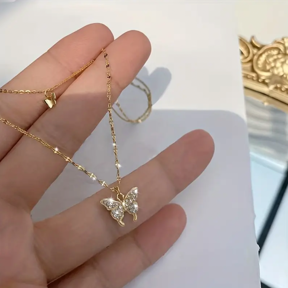 Double Butterfly Layered Necklace (Gold/Silver)