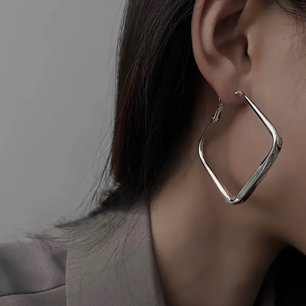 Silver Square Hoop Earrings