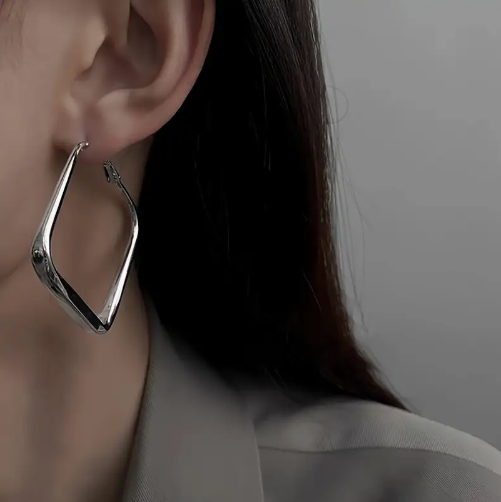 Silver Square Hoop Earrings