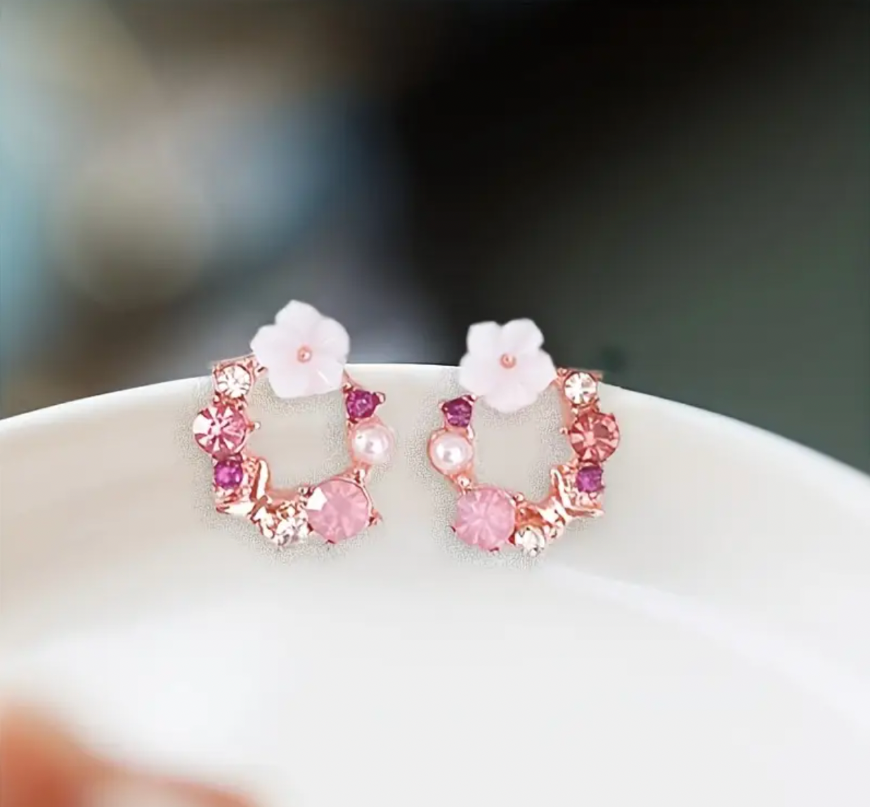 Sparkly Floral Circle Earrings.