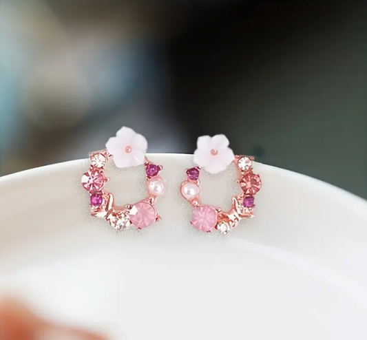 Sparkly Floral Circle Earrings.