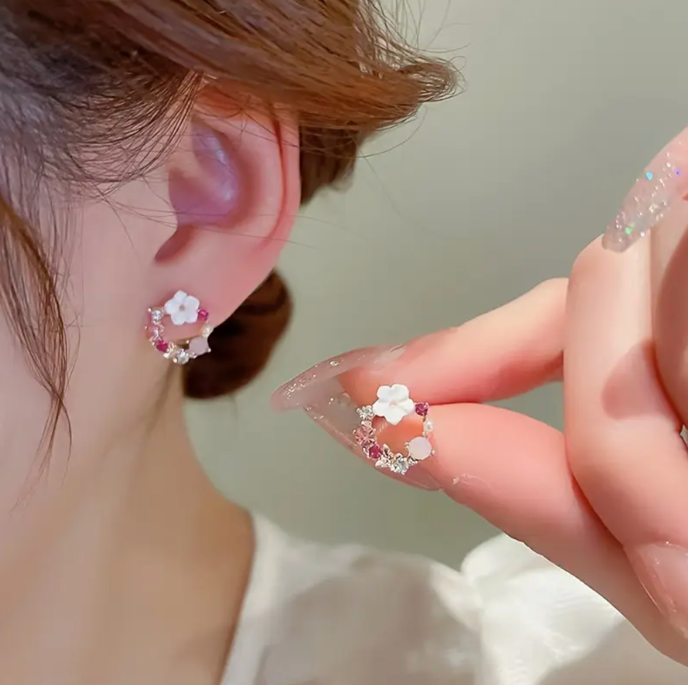 Sparkly Floral Circle Earrings.