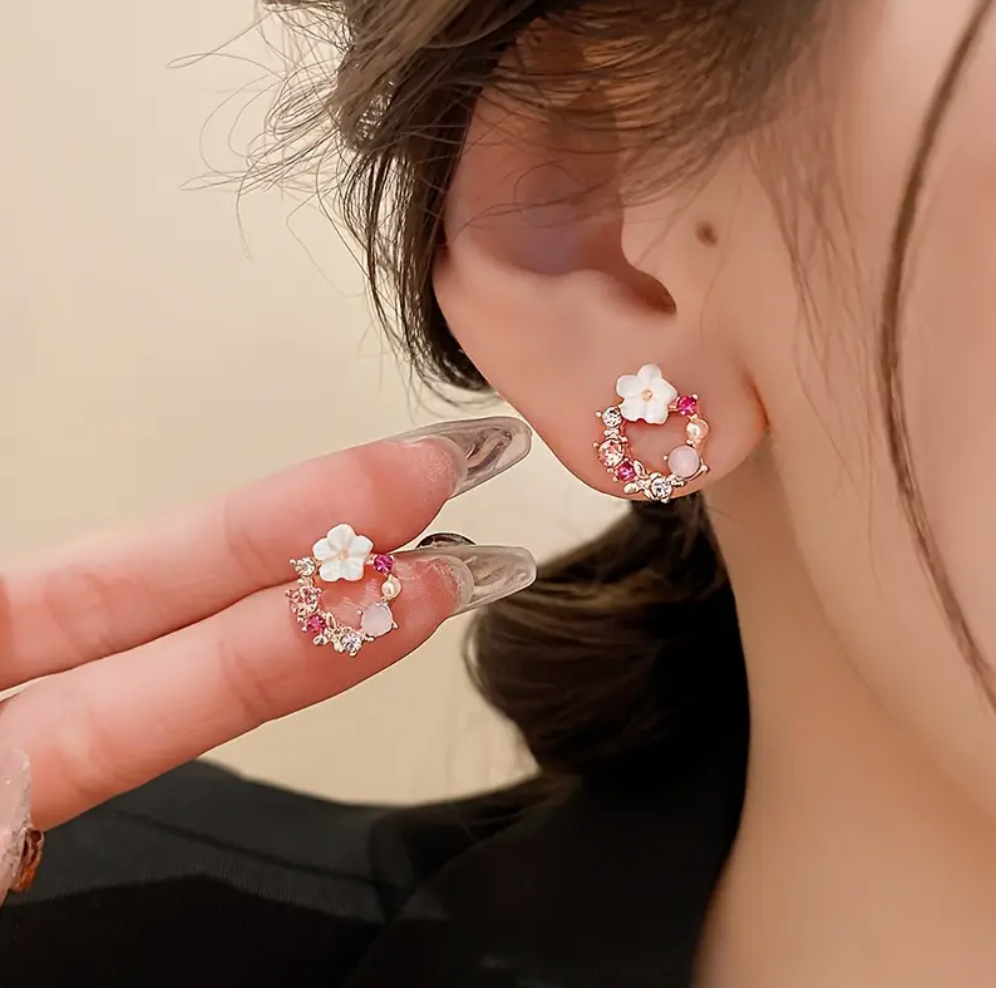 Sparkly Floral Circle Earrings.