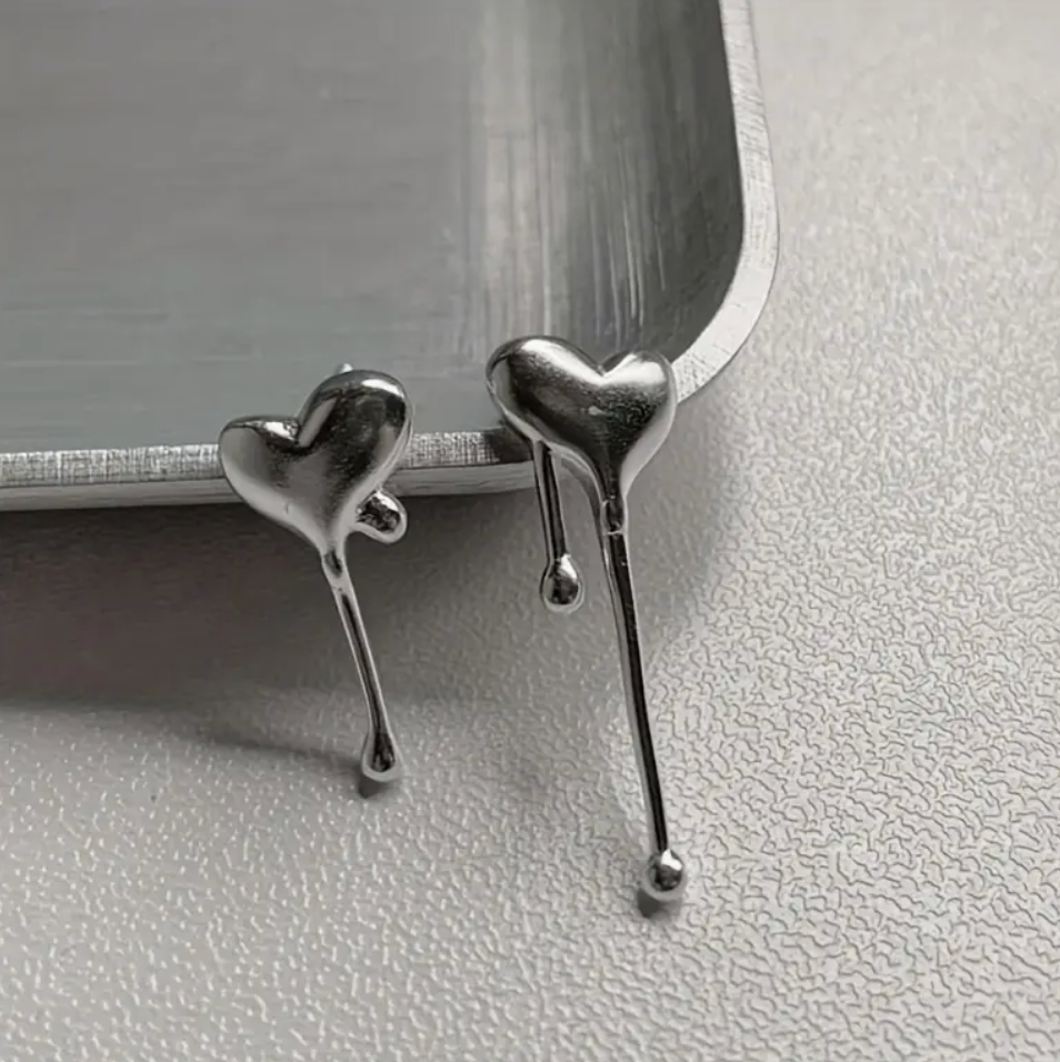 Silver Molten Heart Kpop Earrings