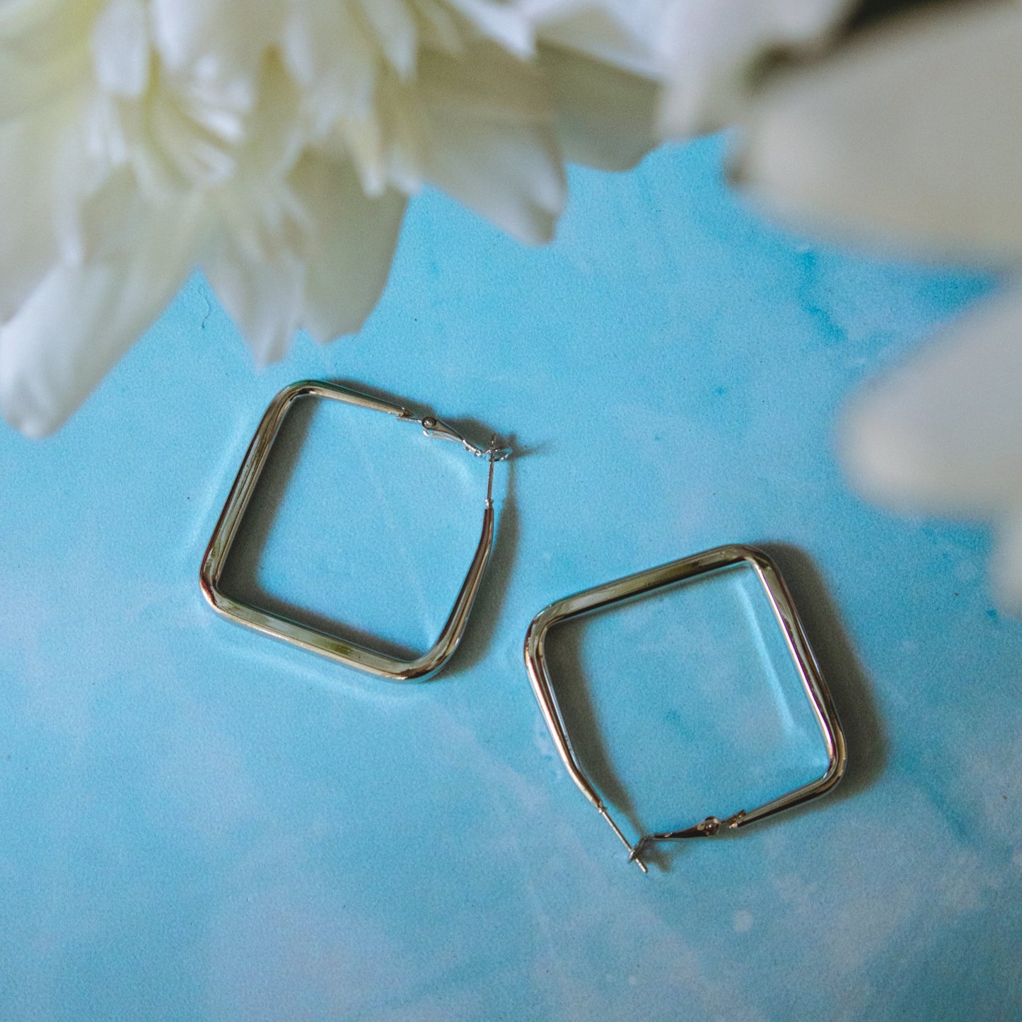 Silver Square Hoop Earrings