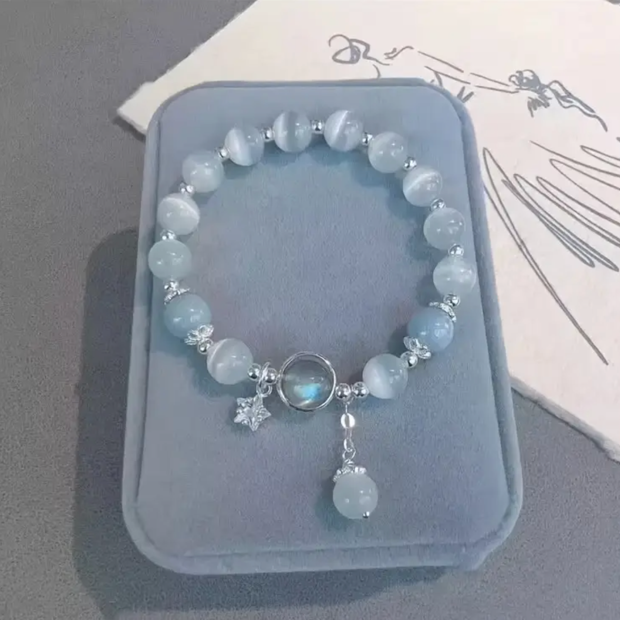 Synthetic Cat's Eye Stone Bracelet with Star Pendant