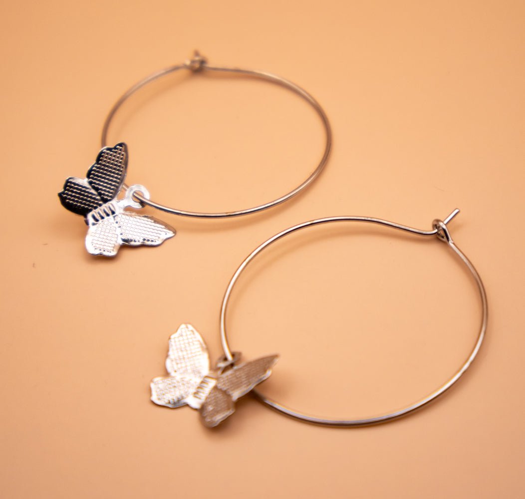 Dainty Silver Butterfly Hoops - Miruku Store - Earrings