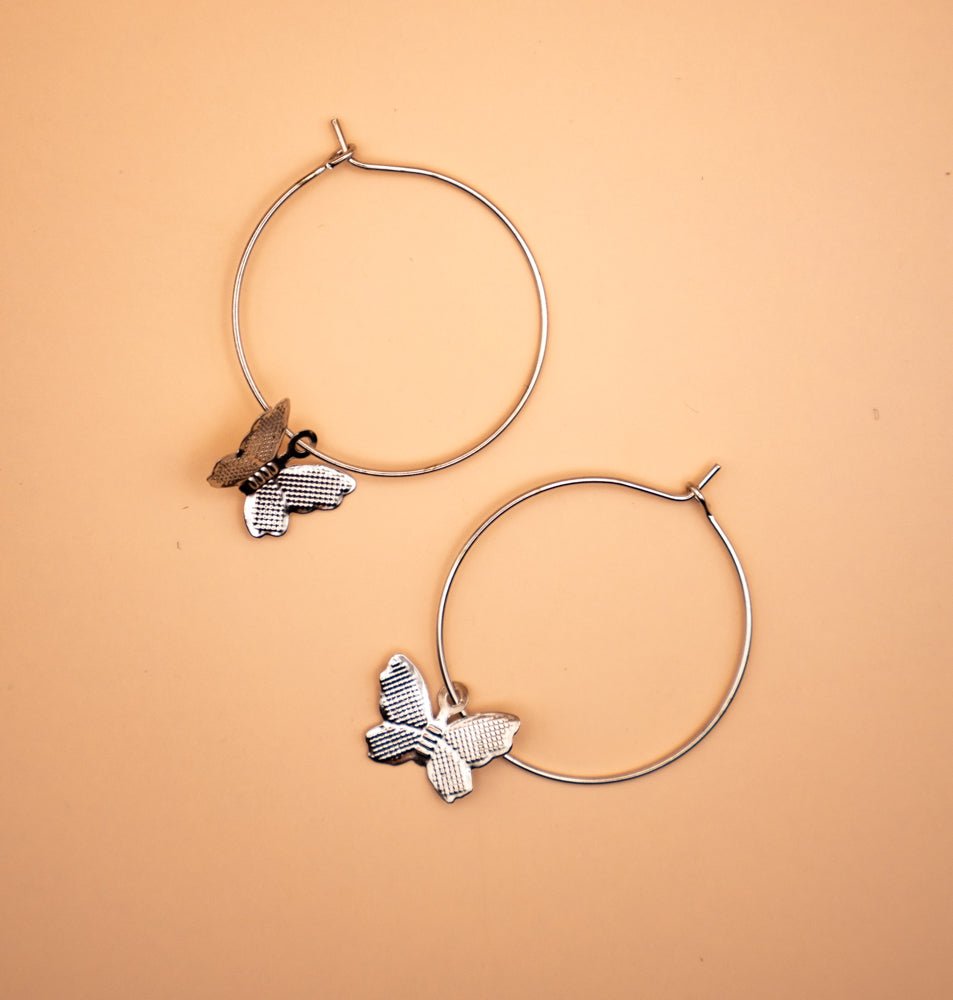 Dainty Silver Butterfly Hoops - Miruku Store - Earrings