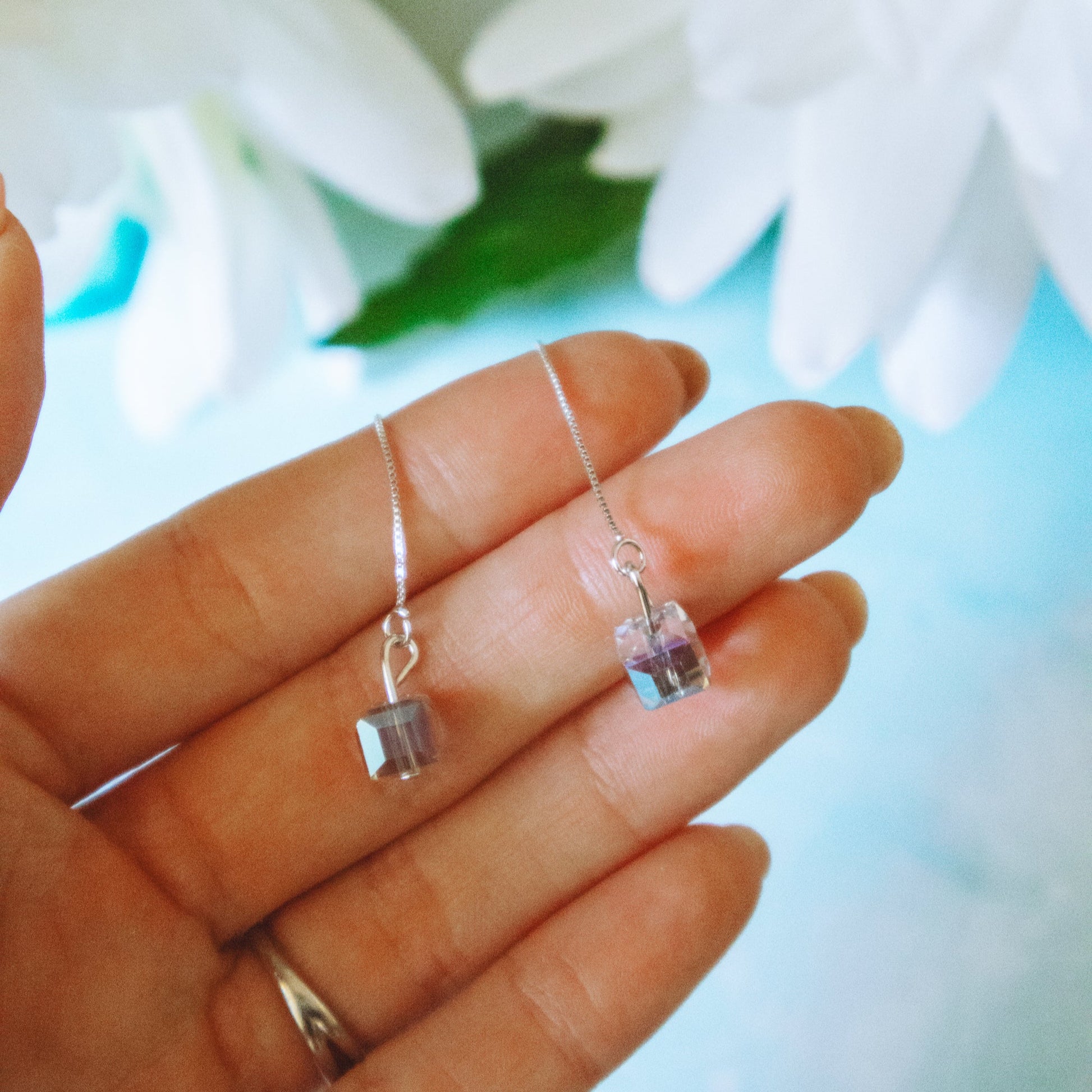Aurora Cube threader chain earring