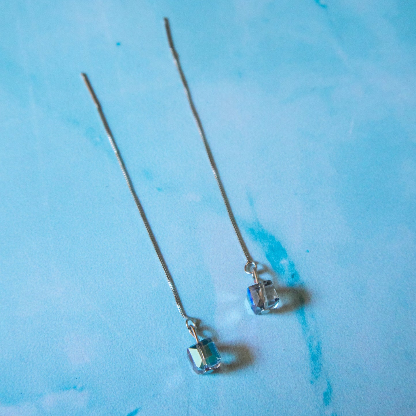 Aurora Cube threader chain earrings