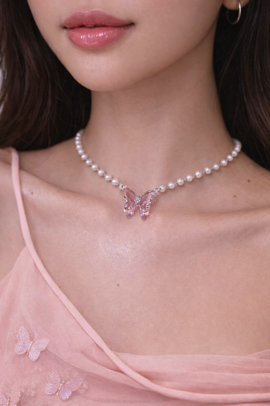 Kawaii Pink Butterfly Necklace