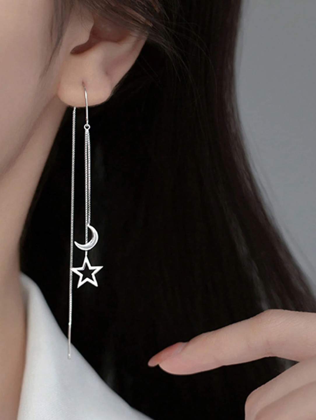 Moon & Star Thread Earring