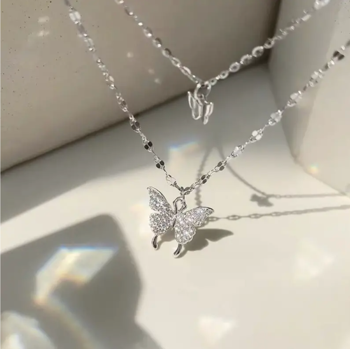 Double Butterfly Layered Necklace (Gold/Silver)