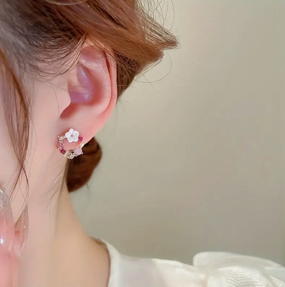 Sparkly Floral Circle Earrings.