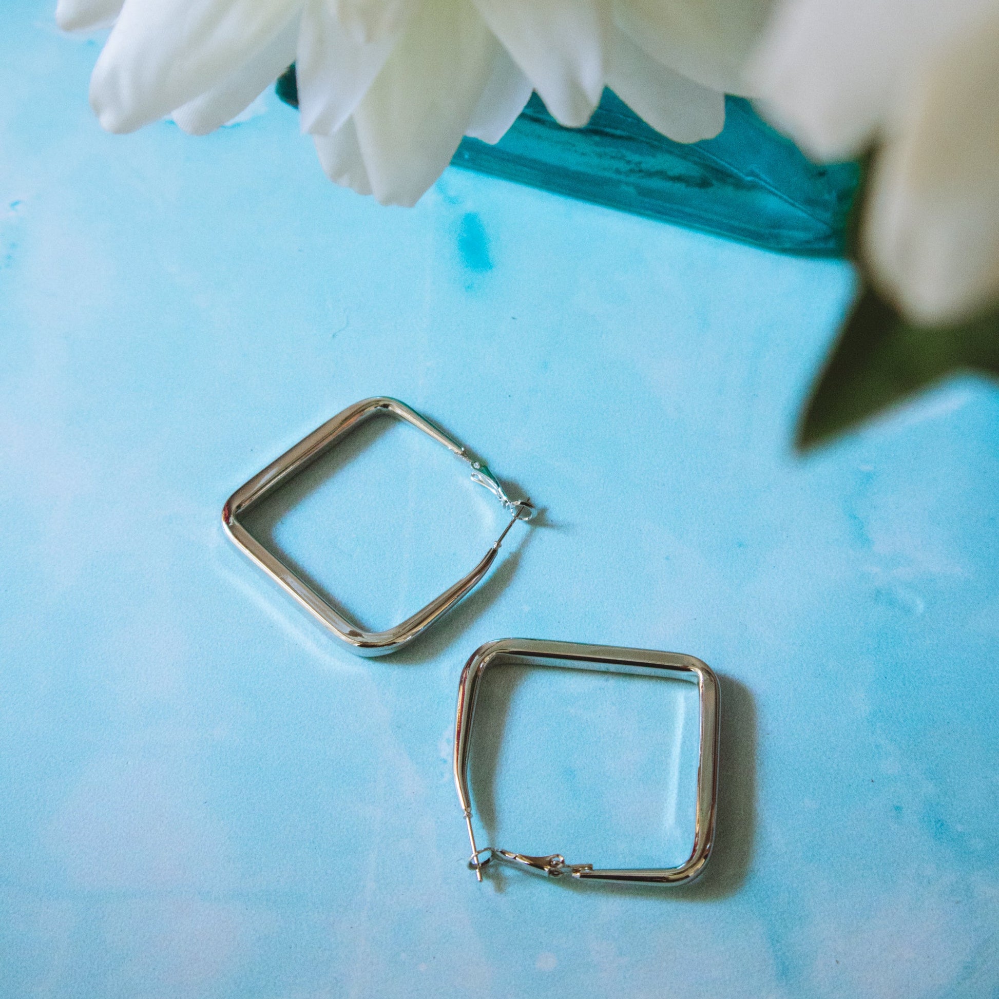 Silver Square Hoop Earrings 