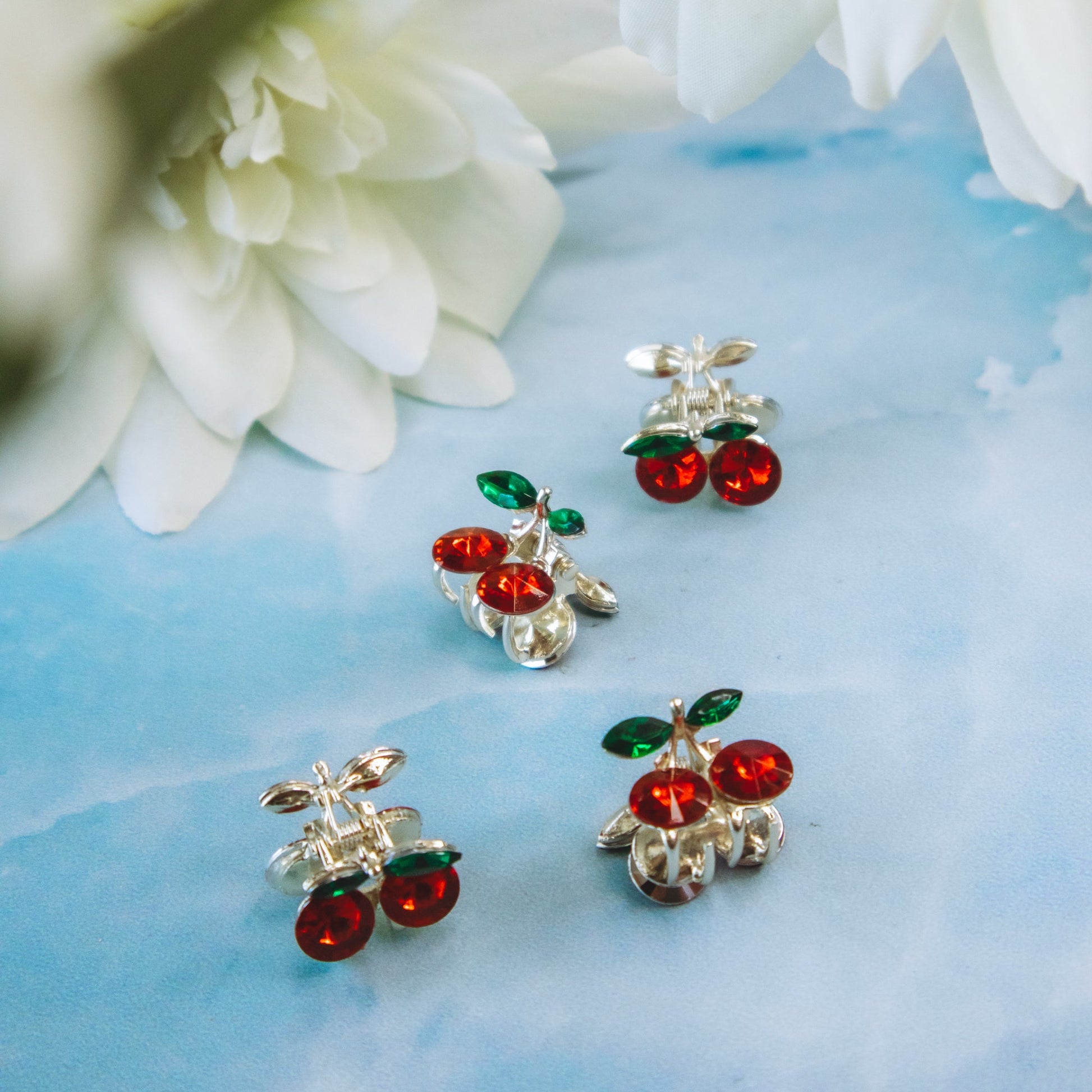 four cherry gem hair clips