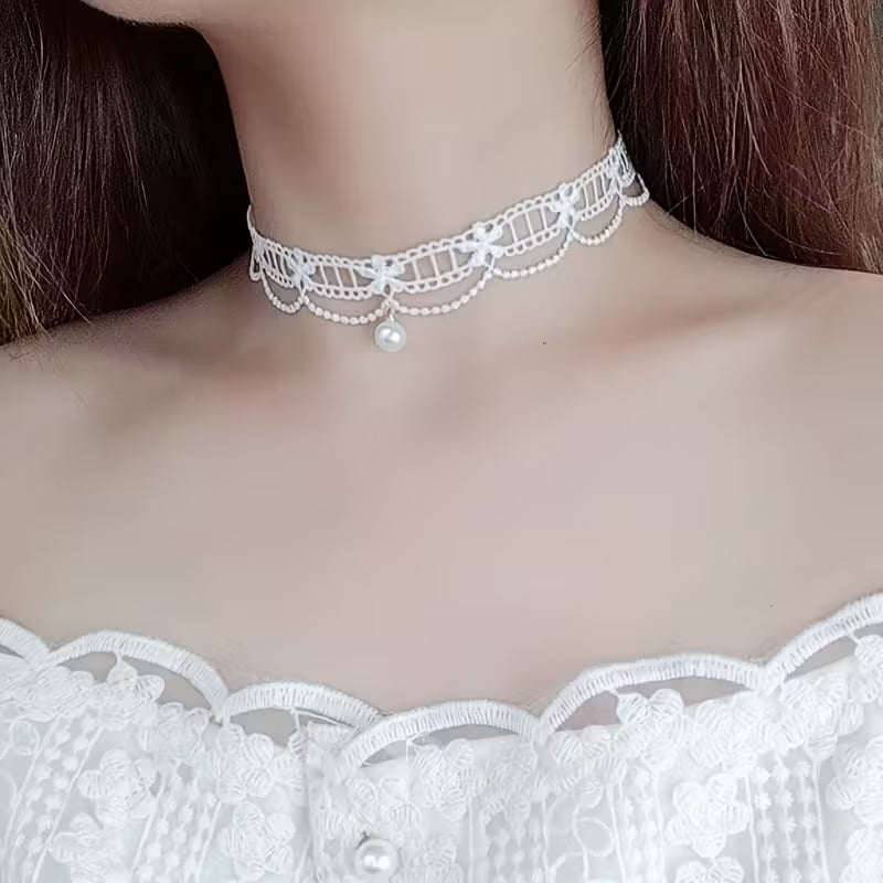 white lace choker necklace on model